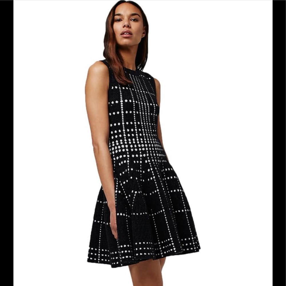 Topshop Dot Jacquard Fit & Flare Knit Dress Sz 2